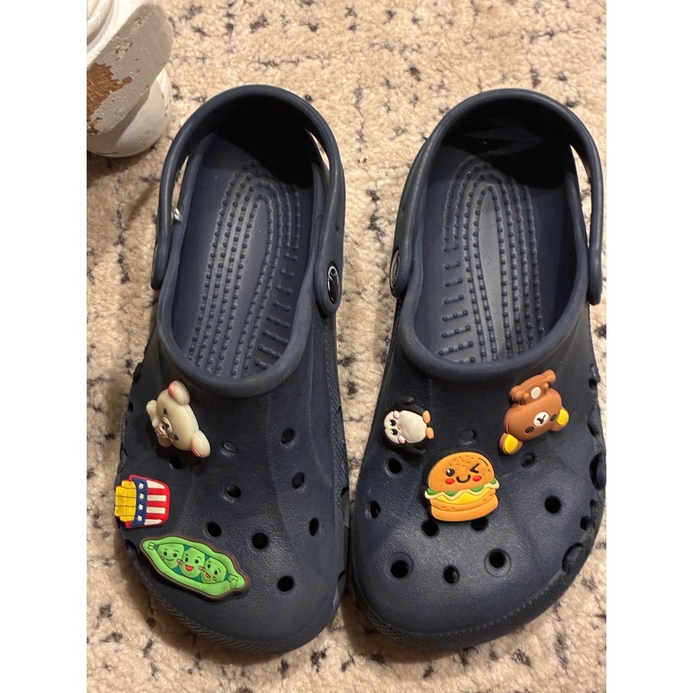 Crocs Kids Classic Clogs Navy Blue with Jibbitz Charms Size J3 10190 - Picture 4 of 7